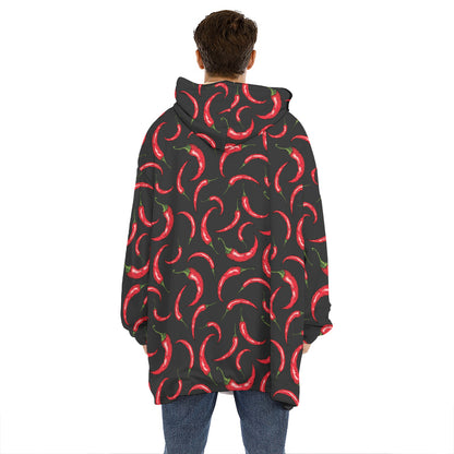 Red Chili Peppers Pattern Print Hoodie Blanket