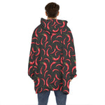 Red Chili Peppers Pattern Print Hoodie Blanket