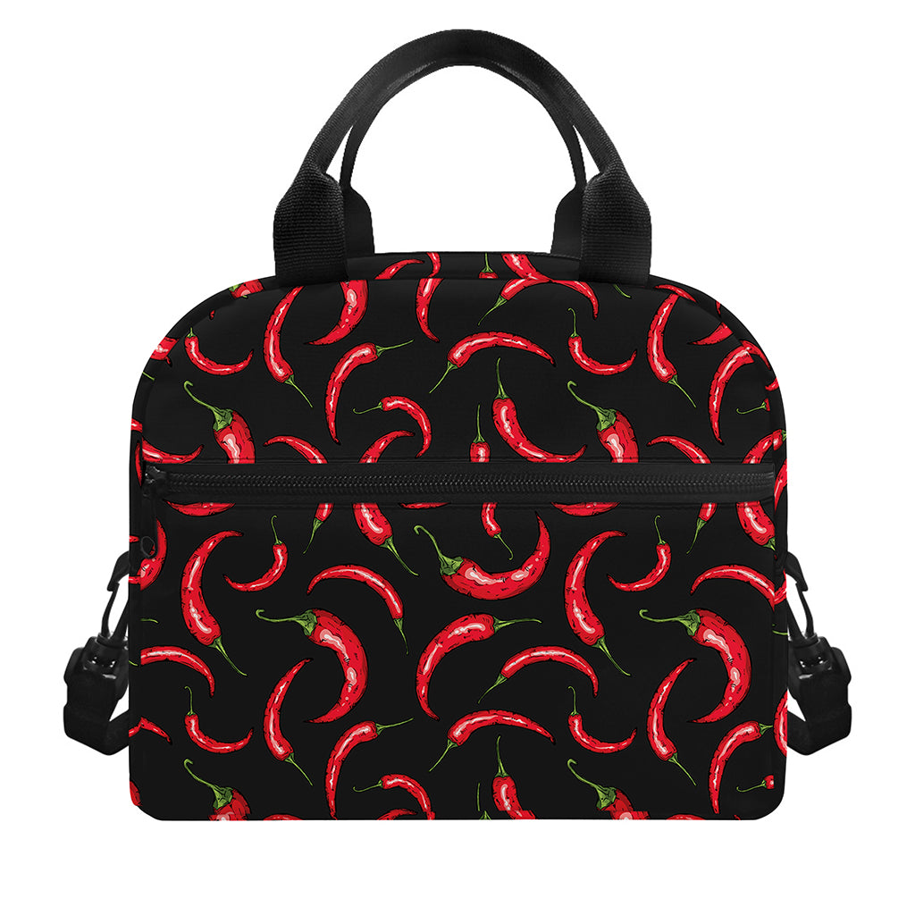 Red Chili Peppers Pattern Print Insulated Lunch Bag