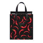 Red Chili Peppers Pattern Print Insulated Lunch Tote