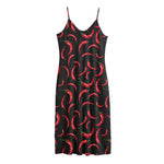 Red Chili Peppers Pattern Print Jersey Midi Cami Dress