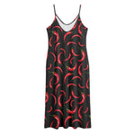 Red Chili Peppers Pattern Print Jersey Midi Cami Dress