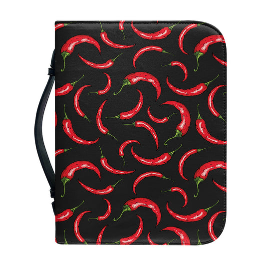 Red Chili Peppers Pattern Print Leather Bible Cover