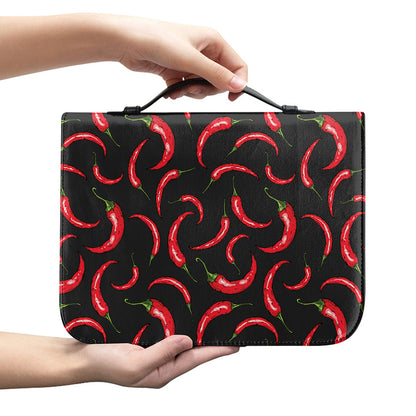 Red Chili Peppers Pattern Print Leather Bible Cover