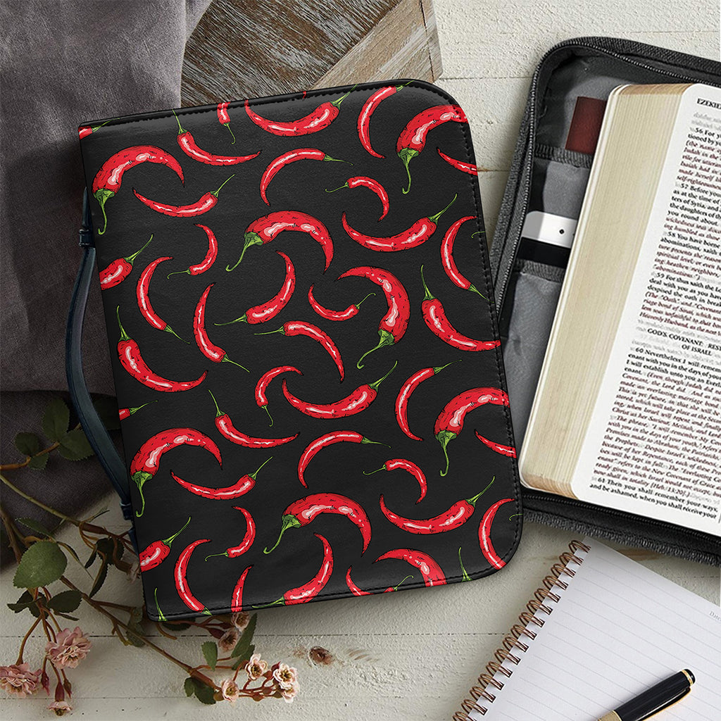 Red Chili Peppers Pattern Print Leather Bible Cover