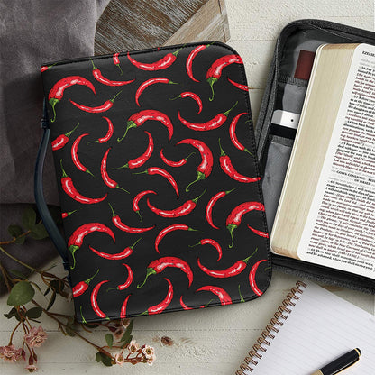Red Chili Peppers Pattern Print Leather Bible Cover