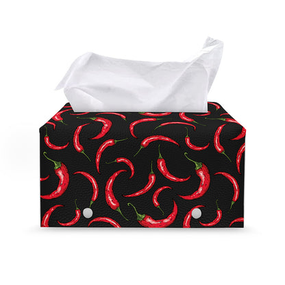 Red Chili Peppers Pattern Print Leather Tissue Box Cover