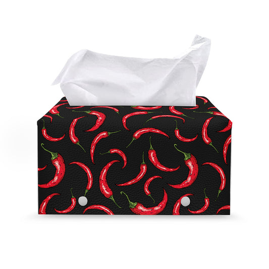Red Chili Peppers Pattern Print Leather Tissue Box Cover