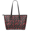 Red Chili Peppers Pattern Print Leather Tote Bag With Zipper