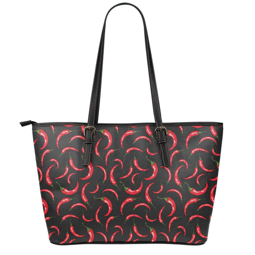 Red Chili Peppers Pattern Print Leather Tote Bag