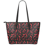 Red Chili Peppers Pattern Print Leather Tote Bag