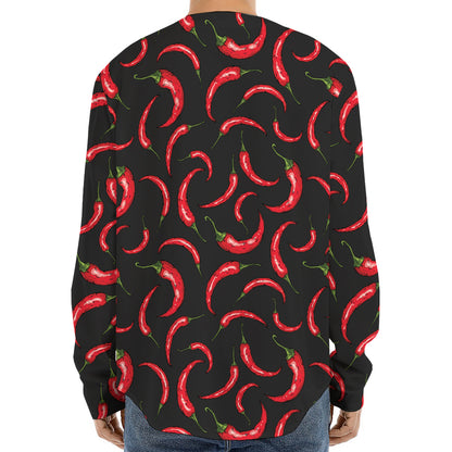 Red Chili Peppers Pattern Print Long Sleeve Baseball Jersey