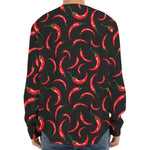Red Chili Peppers Pattern Print Long Sleeve Baseball Jersey