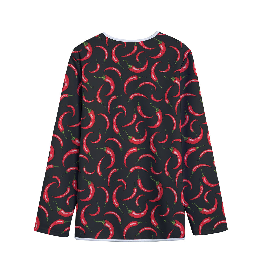 Red Chili Peppers Pattern Print Long Sleeve Short Coat