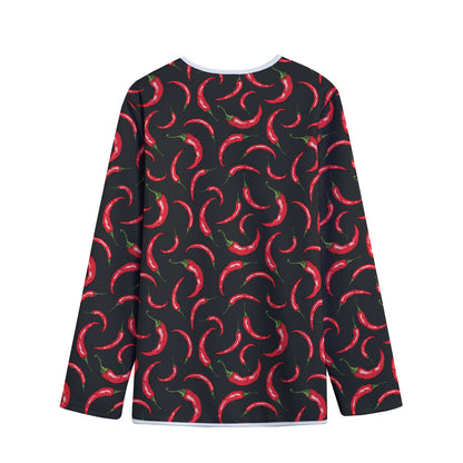 Red Chili Peppers Pattern Print Long Sleeve Short Coat