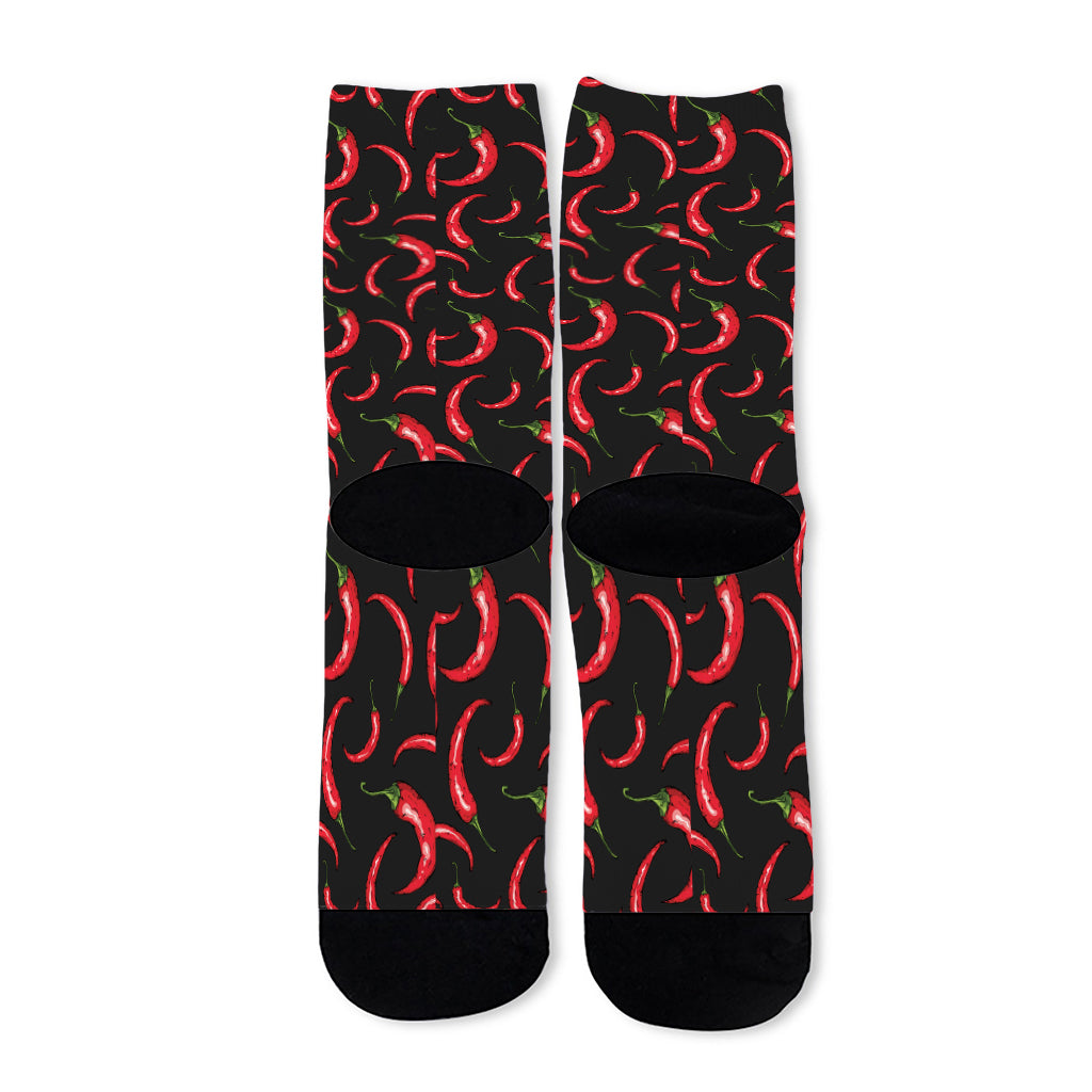 Red Chili Peppers Pattern Print Long Socks