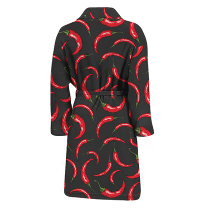Red Chili Peppers Pattern Print Men's Bathrobe