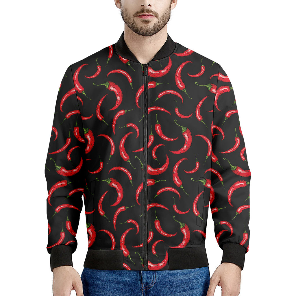 Red Chili Peppers Pattern Print Men's Bomber Jacket