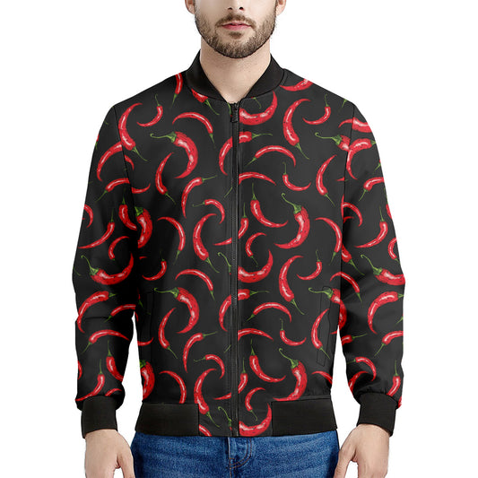 Red Chili Peppers Pattern Print Men's Bomber Jacket