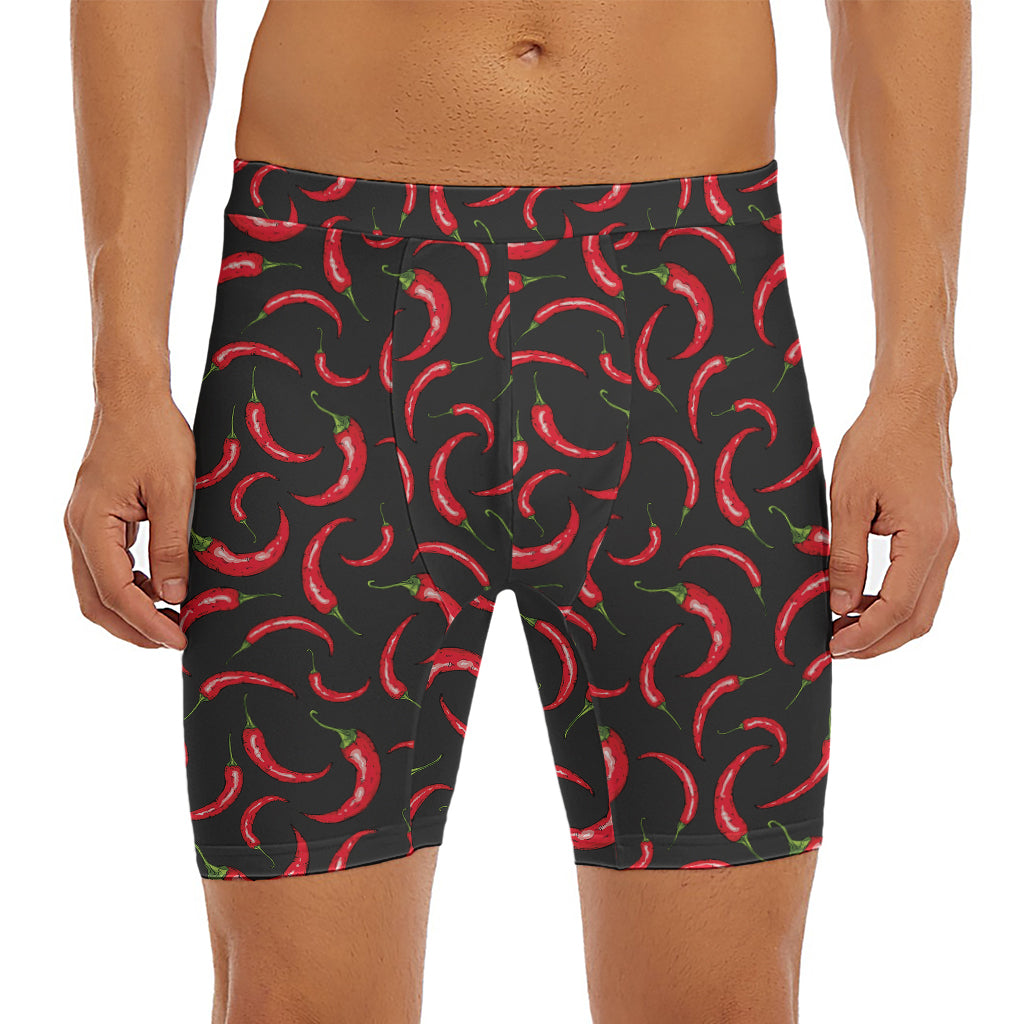 Red Chili Peppers Pattern Print Men's Long Boxer Briefs