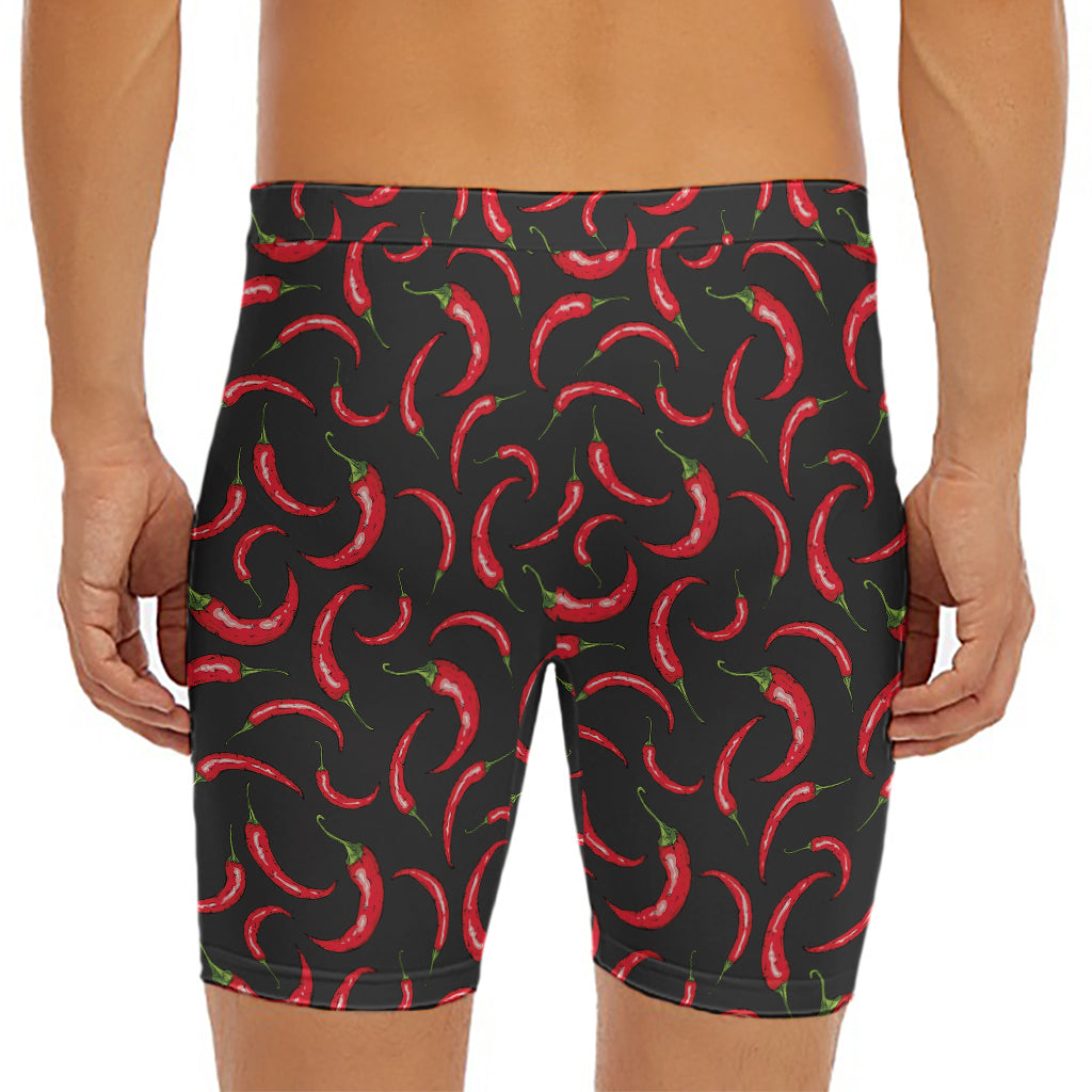 Red Chili Peppers Pattern Print Men's Long Boxer Briefs