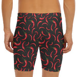 Red Chili Peppers Pattern Print Men's Long Boxer Briefs