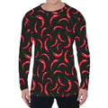 Red Chili Peppers Pattern Print Men's Long Sleeve T-Shirt