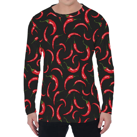 Red Chili Peppers Pattern Print Men's Long Sleeve T-Shirt