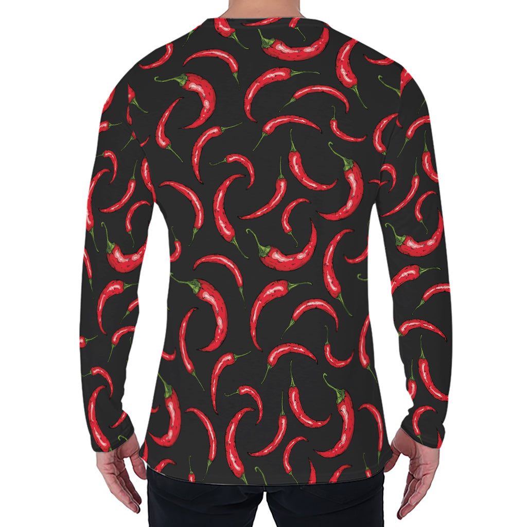 Red Chili Peppers Pattern Print Men's Long Sleeve T-Shirt