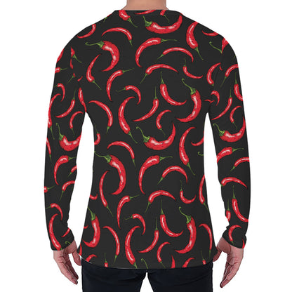 Red Chili Peppers Pattern Print Men's Long Sleeve T-Shirt