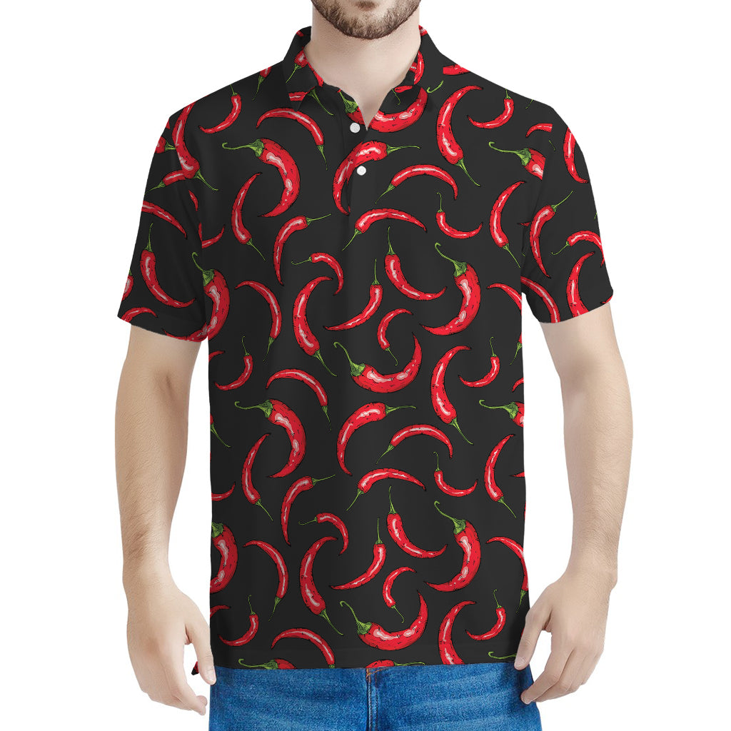 Red Chili Peppers Pattern Print Men's Polo Shirt