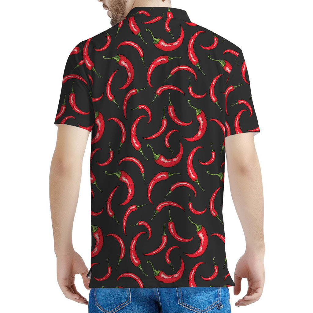 Red Chili Peppers Pattern Print Men's Polo Shirt