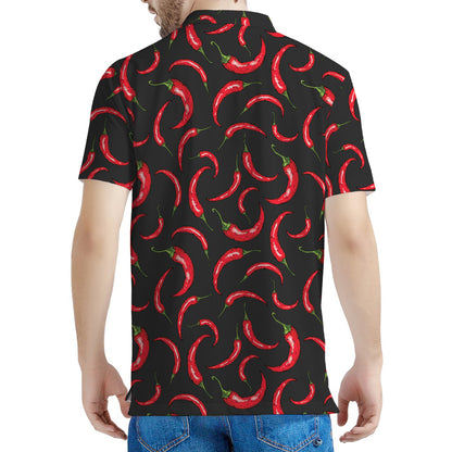 Red Chili Peppers Pattern Print Men's Polo Shirt