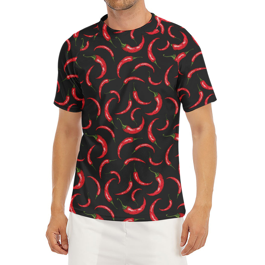 Red Chili Peppers Pattern Print Men's Short Sleeve Rash Guard