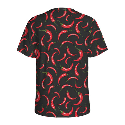 Red Chili Peppers Pattern Print Men's Sports T-Shirt