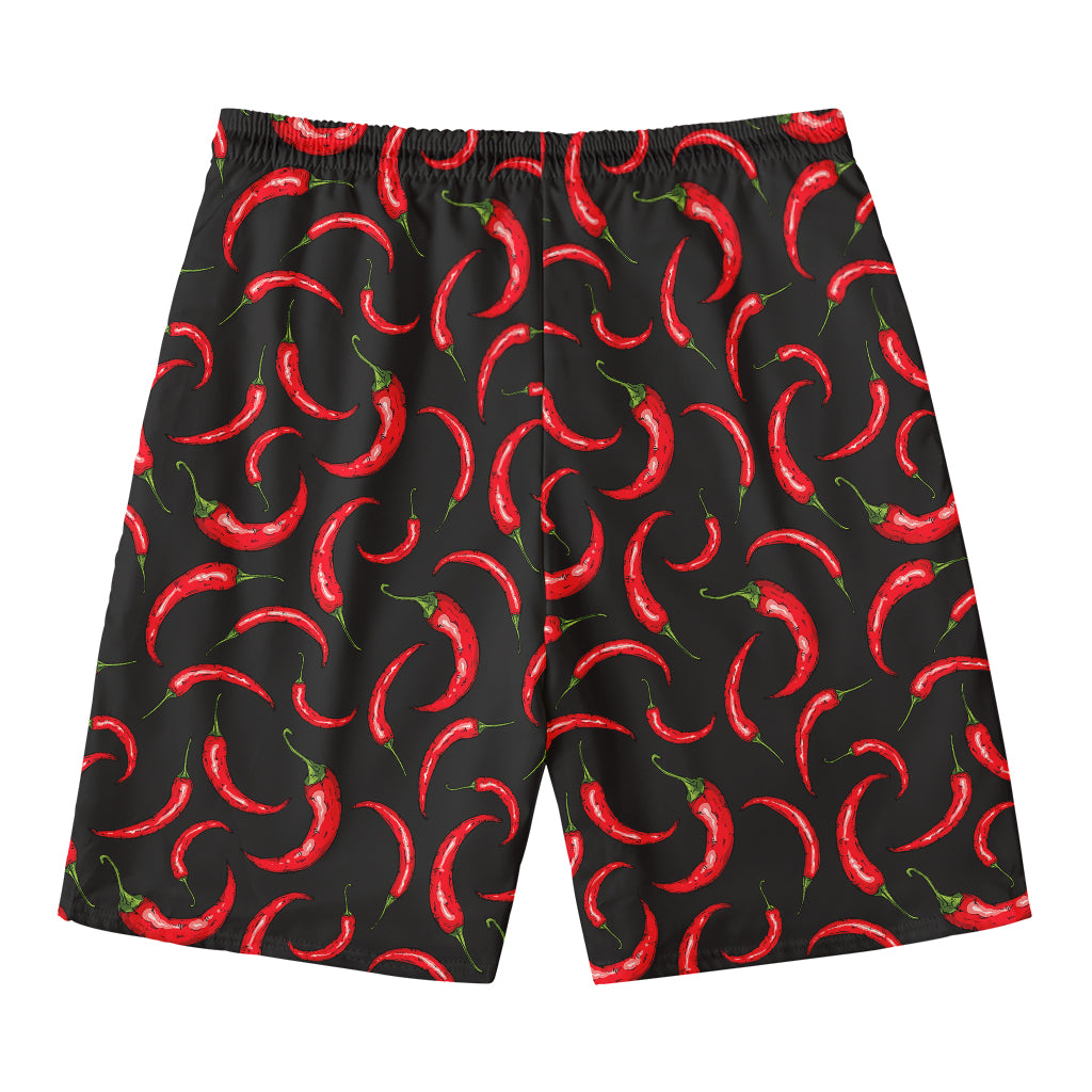 Red Chili Peppers Pattern Print Men's Swim Trunks