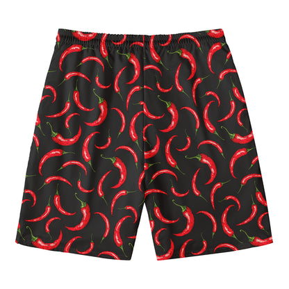 Red Chili Peppers Pattern Print Men's Swim Trunks