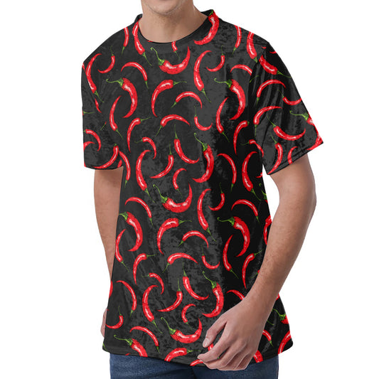 Red Chili Peppers Pattern Print Men's Velvet T-Shirt