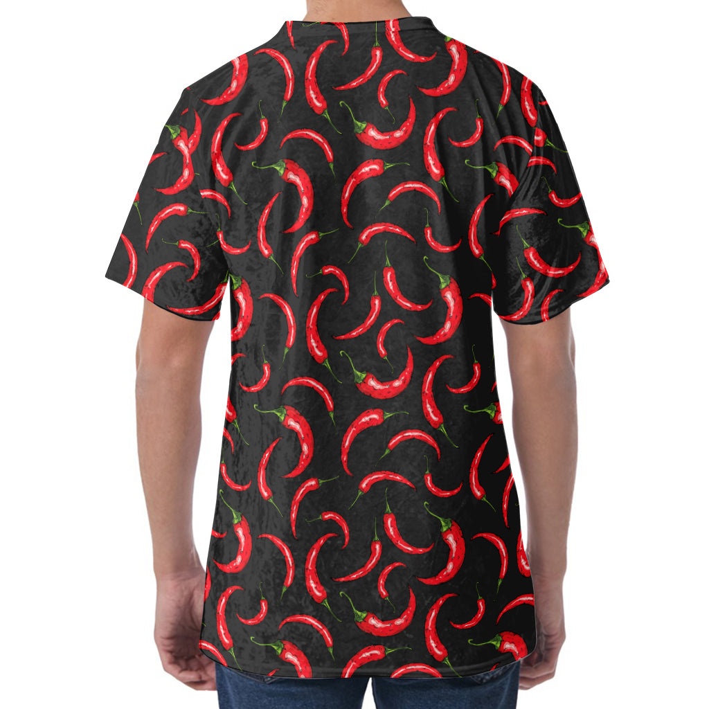 Red Chili Peppers Pattern Print Men's Velvet T-Shirt