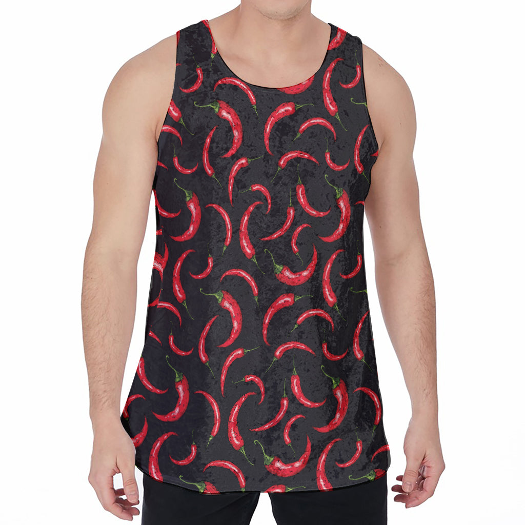 Red Chili Peppers Pattern Print Men's Velvet Tank Top
