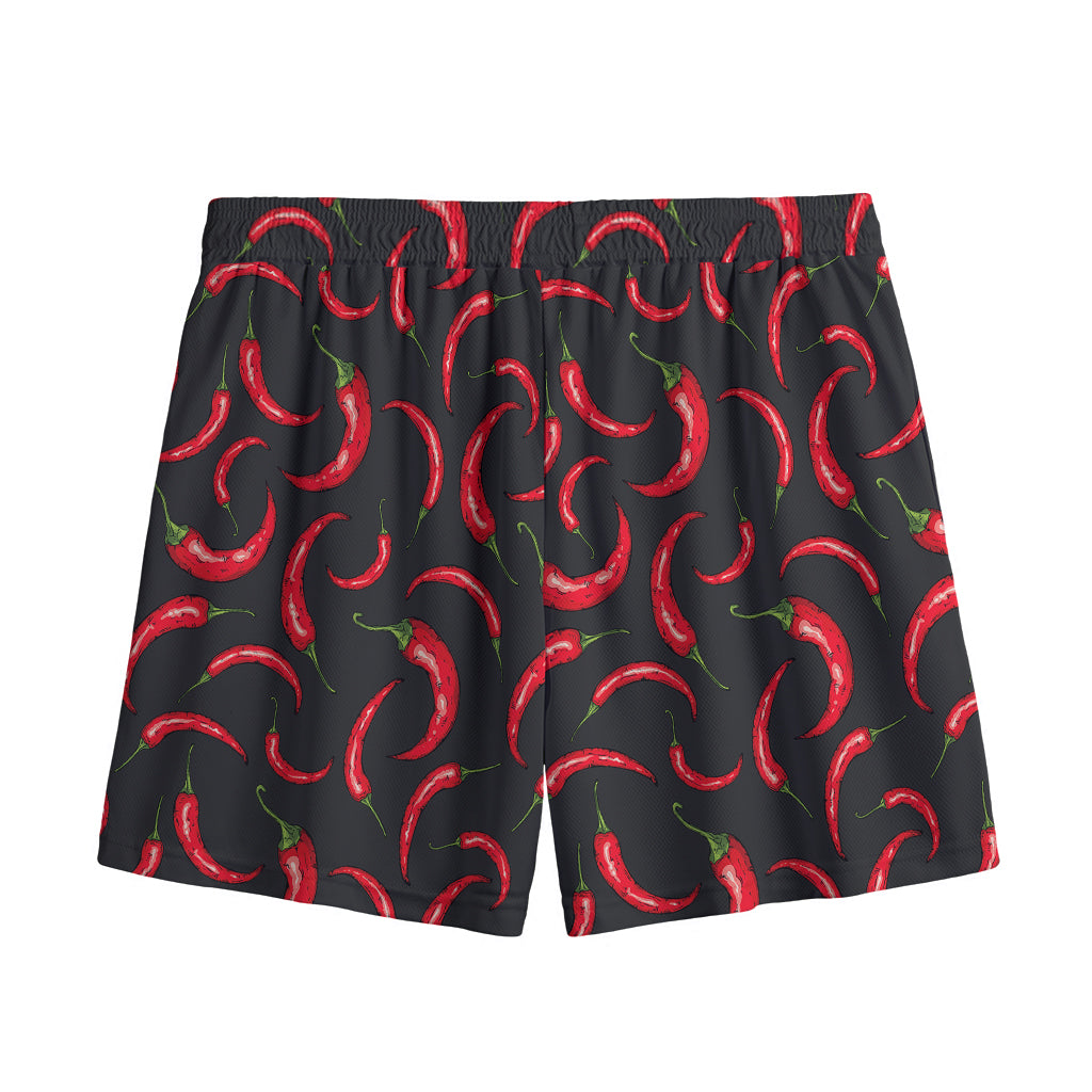 Red Chili Peppers Pattern Print Mesh Shorts
