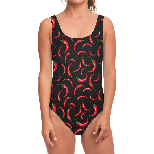 Red Chili Peppers Pattern Print One Piece Swimsuit