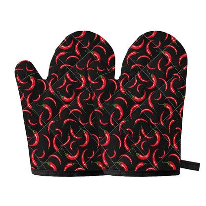 Red Chili Peppers Pattern Print Oven Mitts