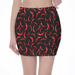 Red Chili Peppers Pattern Print Pencil Mini Skirt