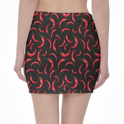 Red Chili Peppers Pattern Print Pencil Mini Skirt