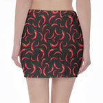 Red Chili Peppers Pattern Print Pencil Mini Skirt