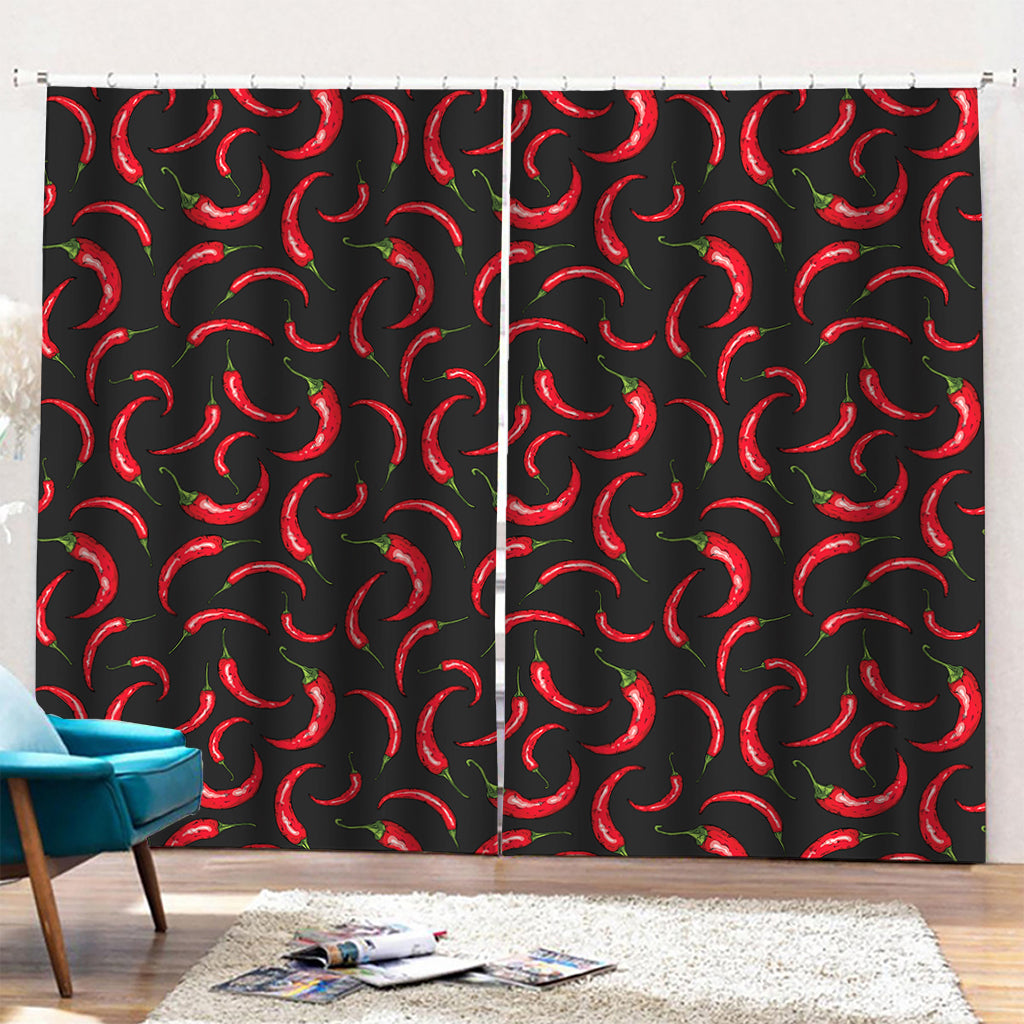 Red Chili Peppers Pattern Print Pencil Pleat Curtains