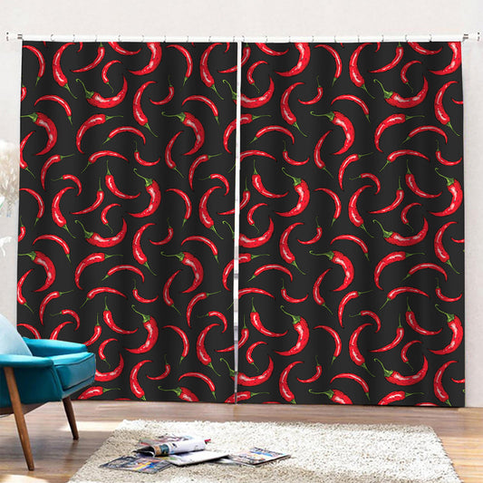 Red Chili Peppers Pattern Print Pencil Pleat Curtains