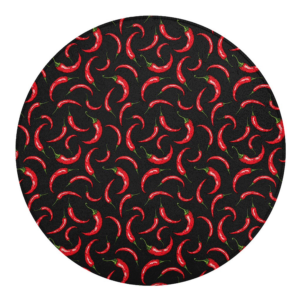 Red Chili Peppers Pattern Print Round Blanket