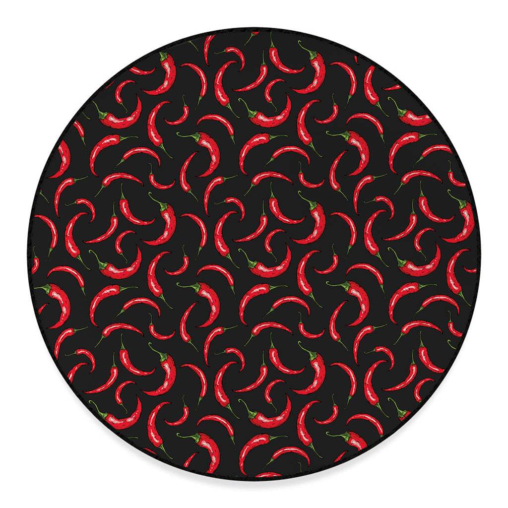 Red Chili Peppers Pattern Print Round Floor Mat
